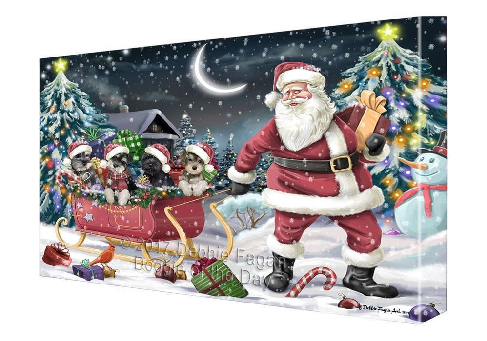 Merry Christmas Happy Holiday Santa Sled Schnauzer Dogs Canvas Wall Art D273