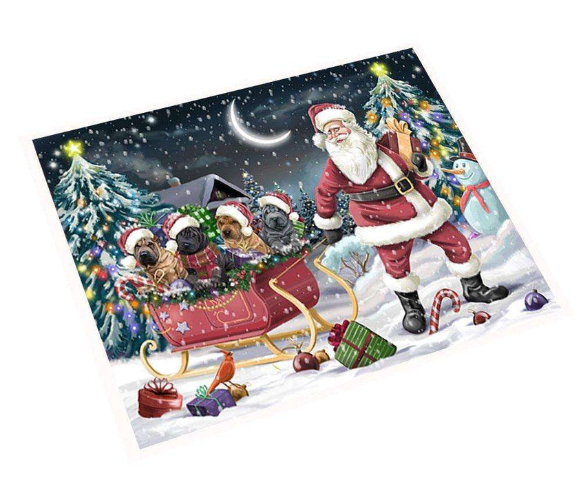 Merry Christmas Happy Holiday Santa Sled Shar-Pei Dogs Tempered Cutting Board D304 (Small)
