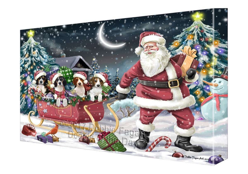 Merry Christmas Happy Holiday Santa Sled Treeing Walker Coonhound Dogs Canvas Wall Art D315