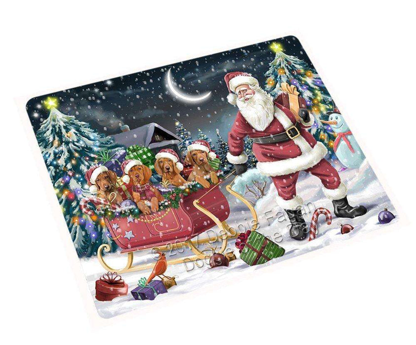 Merry Christmas Happy Holiday Santa Sled Vizsla Dogs Tempered Cutting Board D274