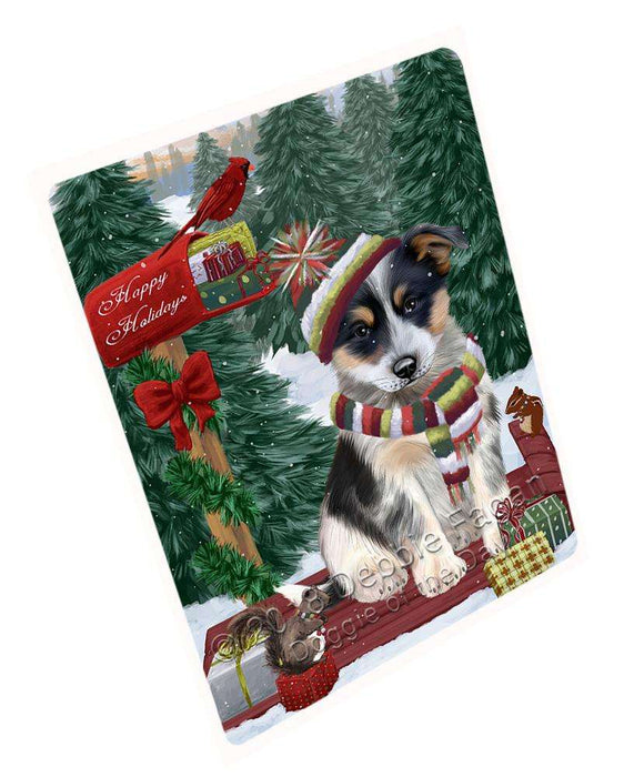 Merry Christmas Woodland Sled Blue Heeler Dog Large Refrigerator / Dishwasher Magnet RMAG91398