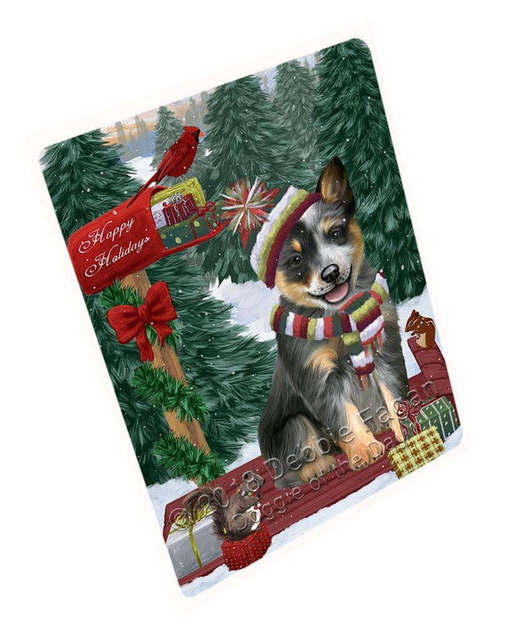 Merry Christmas Woodland Sled Blue Heeler Dog Large Refrigerator / Dishwasher Magnet RMAG91404