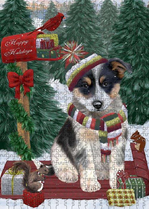 Merry Christmas Woodland Sled Blue Heeler Dog Puzzle with Photo Tin PUZL87500