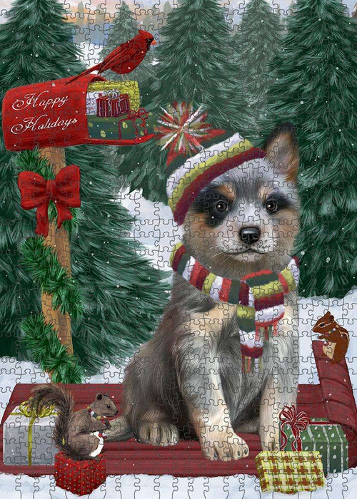 Merry Christmas Woodland Sled Blue Heeler Dog Puzzle with Photo Tin PUZL87508