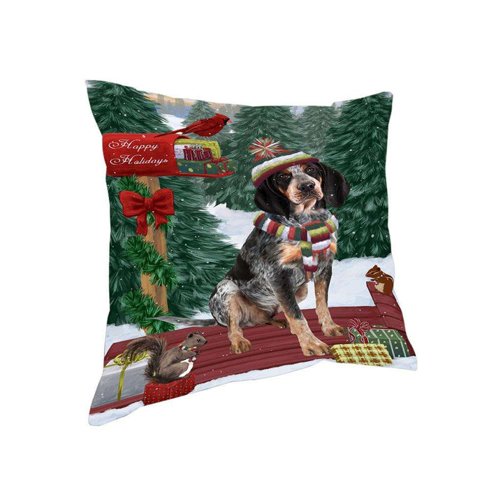 Merry Christmas Woodland Sled Bluetick Coonhound Dog Pillow PIL76704