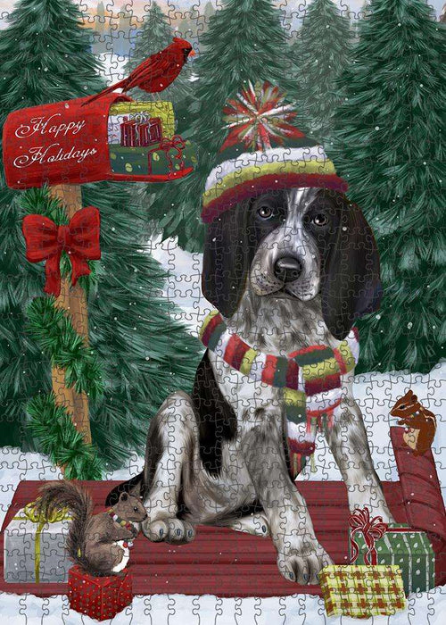 Merry Christmas Woodland Sled Bluetick Coonhound Dog Puzzle with Photo Tin PUZL87516