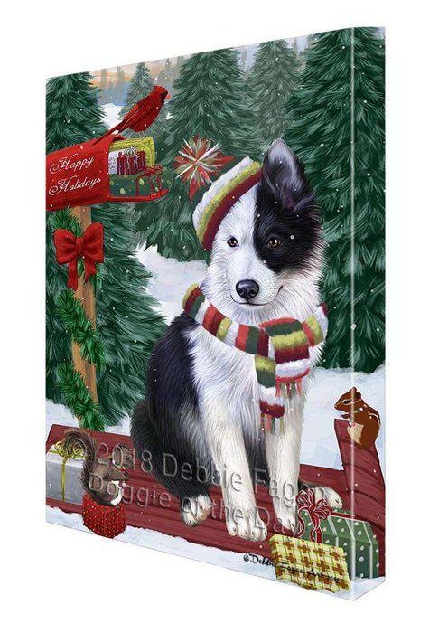 Merry Christmas Woodland Sled Border Collie Dog Canvas Print Wall Art Décor CVS113705