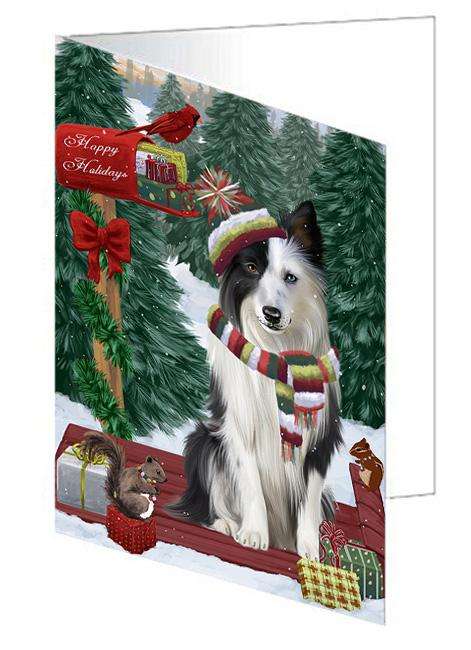 Merry Christmas Woodland Sled Border Collie Dog Handmade Artwork Assorted Pets Greeting Cards and Note Cards with Envelopes for All Occasions and Holiday Seasons GCD69095