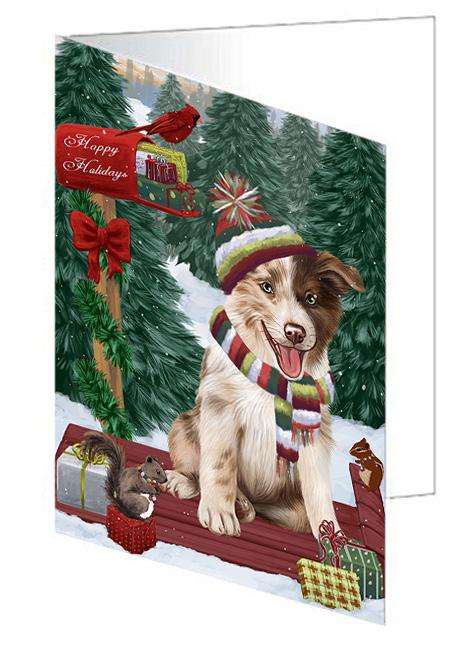 Merry Christmas Woodland Sled Border Collie Dog Handmade Artwork Assorted Pets Greeting Cards and Note Cards with Envelopes for All Occasions and Holiday Seasons GCD69098