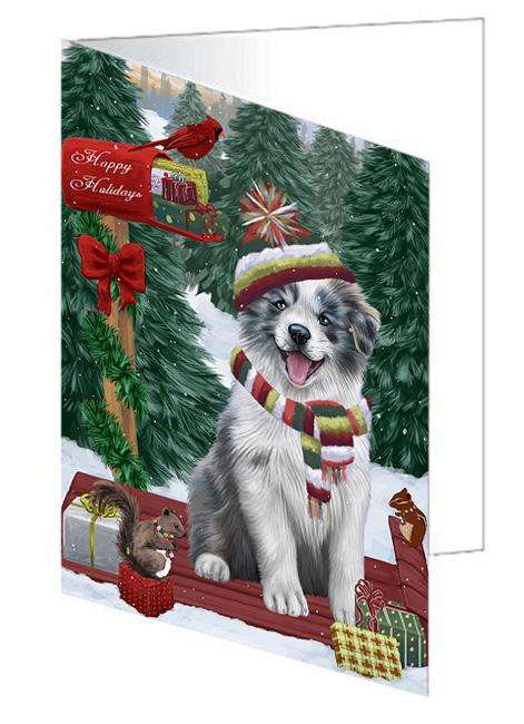 Merry Christmas Woodland Sled Border Collie Dog Handmade Artwork Assorted Pets Greeting Cards and Note Cards with Envelopes for All Occasions and Holiday Seasons GCD69104