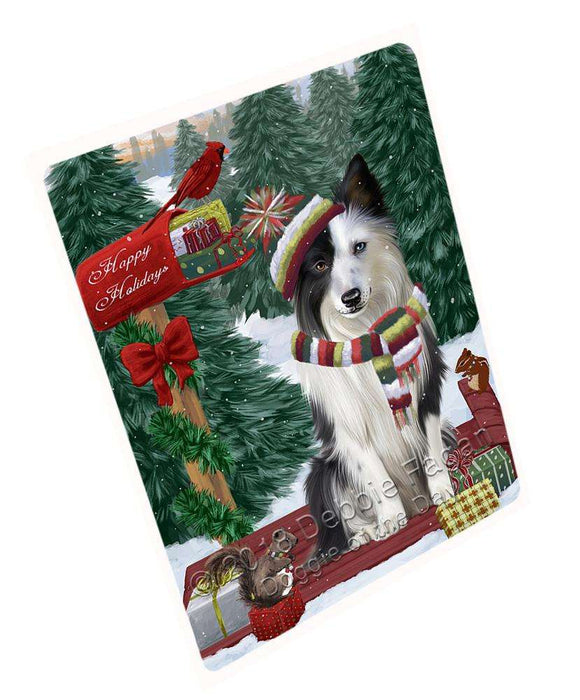 Merry Christmas Woodland Sled Border Collie Dog Large Refrigerator / Dishwasher Magnet RMAG91428