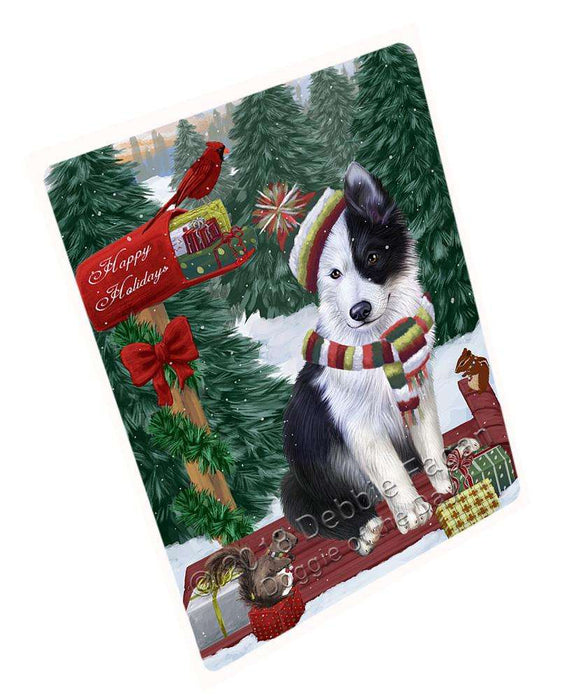 Merry Christmas Woodland Sled Border Collie Dog Large Refrigerator / Dishwasher Magnet RMAG91452
