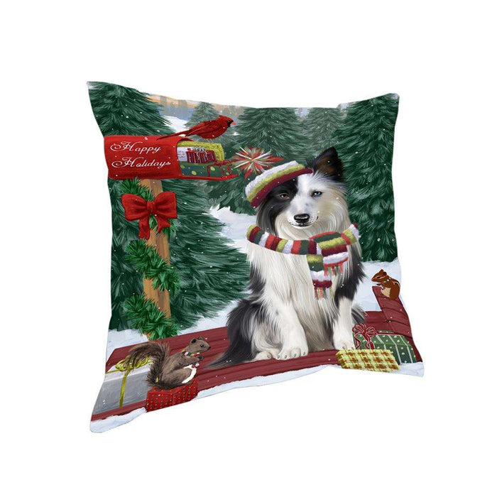 Merry Christmas Woodland Sled Border Collie Dog Pillow PIL76712
