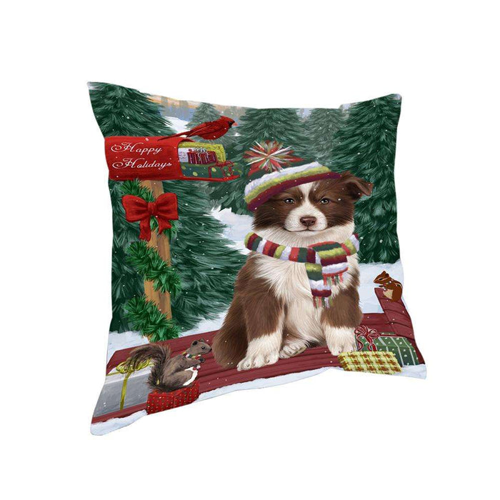 Merry Christmas Woodland Sled Border Collie Dog Pillow PIL76720