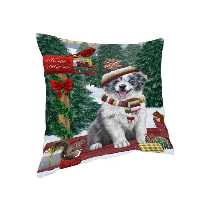 Merry Christmas Woodland Sled Border Collie Dog Pillow PIL76724