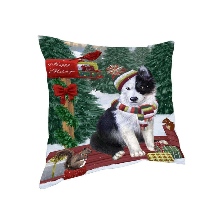 Merry Christmas Woodland Sled Border Collie Dog Pillow PIL76728