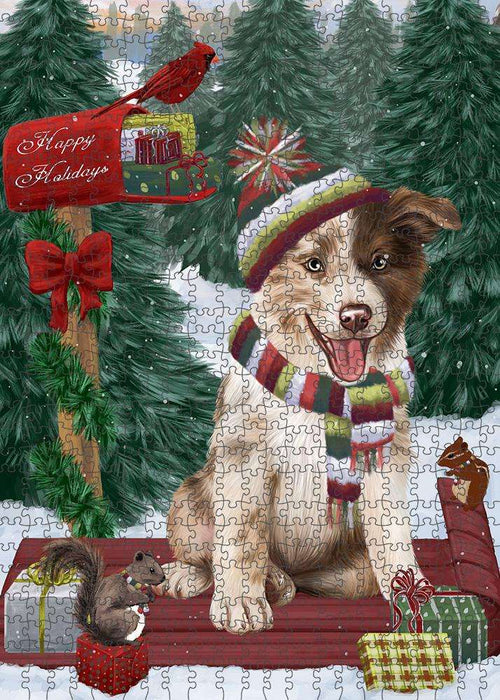 Merry Christmas Woodland Sled Border Collie Dog Puzzle with Photo Tin PUZL87524