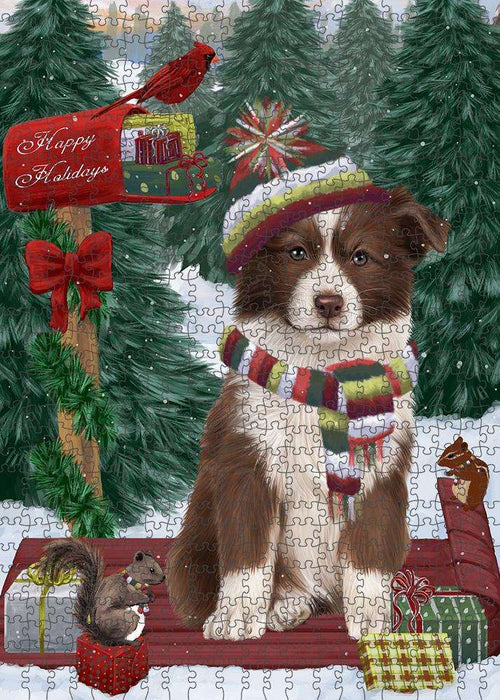 Merry Christmas Woodland Sled Border Collie Dog Puzzle with Photo Tin PUZL87528