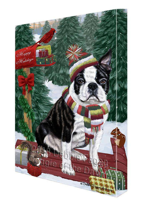 Merry Christmas Woodland Sled Boston Terrier Dog Canvas Print Wall Art Décor CVS113714