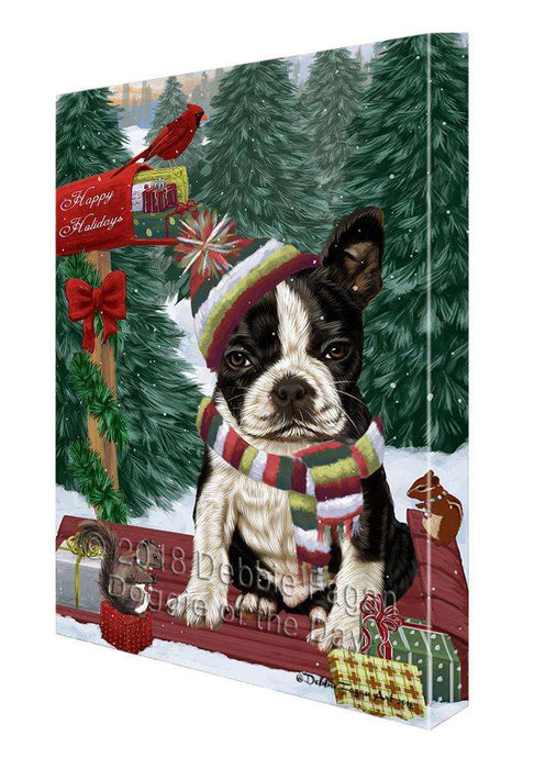 Merry Christmas Woodland Sled Boston Terrier Dog Canvas Print Wall Art Décor CVS113723