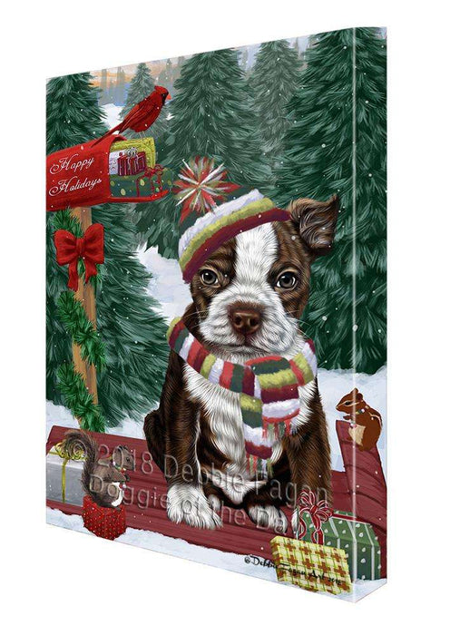Merry Christmas Woodland Sled Boston Terrier Dog Canvas Print Wall Art Décor CVS113732