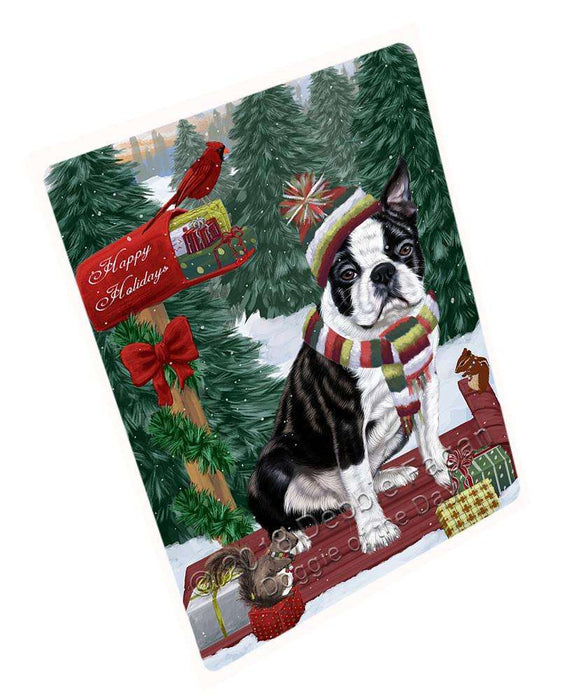 Merry Christmas Woodland Sled Boston Terrier Dog Large Refrigerator / Dishwasher Magnet RMAG91458
