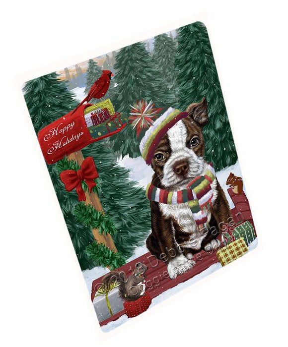Merry Christmas Woodland Sled Boston Terrier Dog Large Refrigerator / Dishwasher Magnet RMAG91470