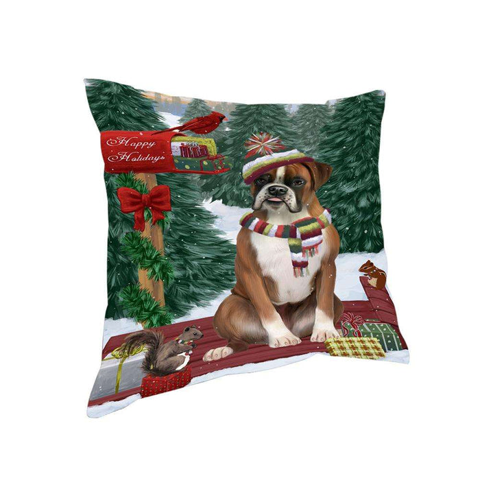 Merry Christmas Woodland Sled Boxer Dog Pillow PIL76744