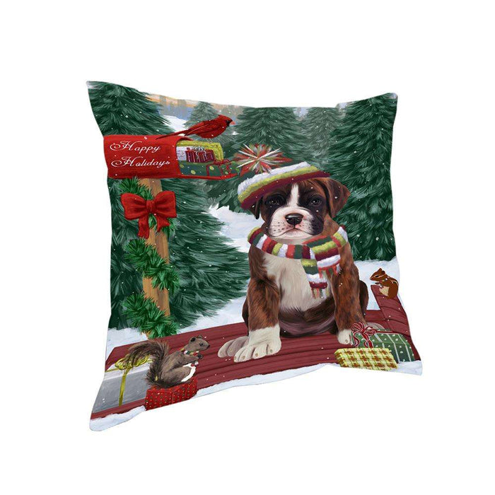 Merry Christmas Woodland Sled Boxer Dog Pillow PIL76748