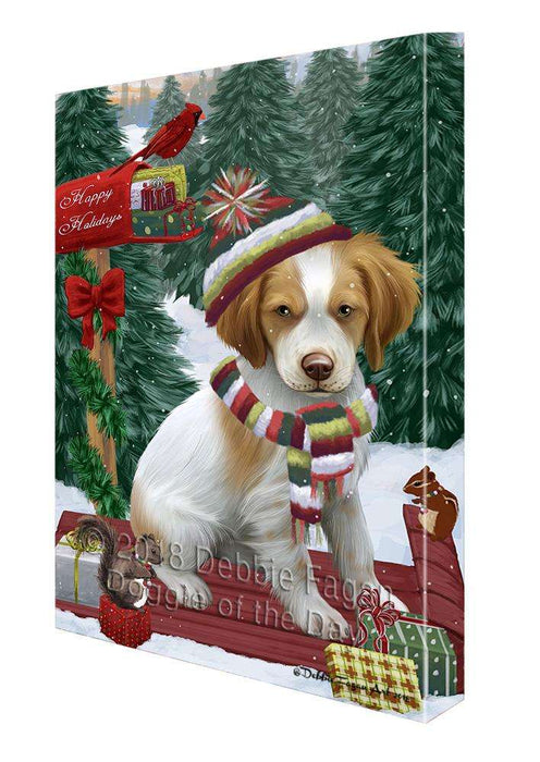 Merry Christmas Woodland Sled Brittany Spaniel Dog Canvas Print Wall Art Décor CVS113768