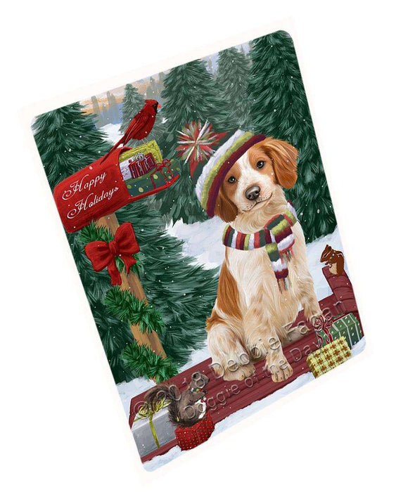 Merry Christmas Woodland Sled Brittany Spaniel Dog Large Refrigerator / Dishwasher Magnet RMAG91488