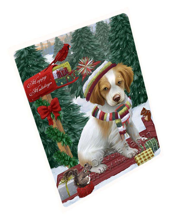 Merry Christmas Woodland Sled Brittany Spaniel Dog Large Refrigerator / Dishwasher Magnet RMAG91494