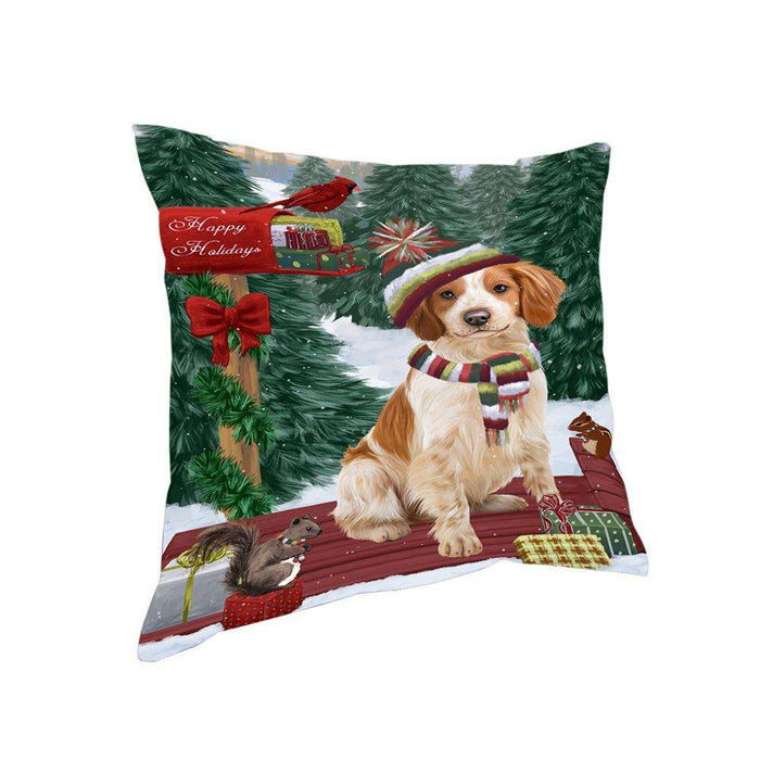 Merry Christmas Woodland Sled Brittany Spaniel Dog Pillow PIL76752