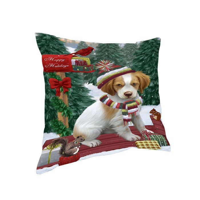 Merry Christmas Woodland Sled Brittany Spaniel Dog Pillow PIL76756