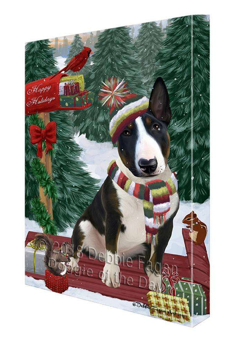 Merry Christmas Woodland Sled Bull Terrier Dog Canvas Print Wall Art Décor CVS113777