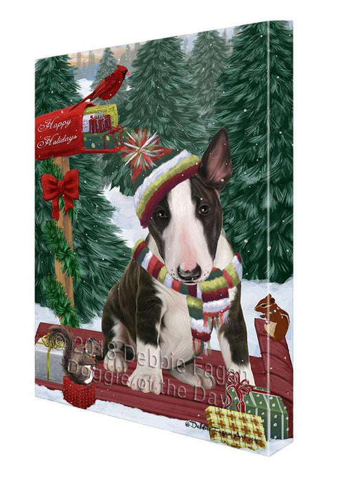 Merry Christmas Woodland Sled Bull Terrier Dog Canvas Print Wall Art Décor CVS113786