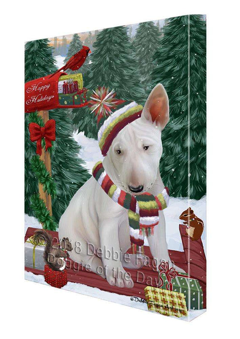 Merry Christmas Woodland Sled Bull Terrier Dog Canvas Print Wall Art Décor CVS113795