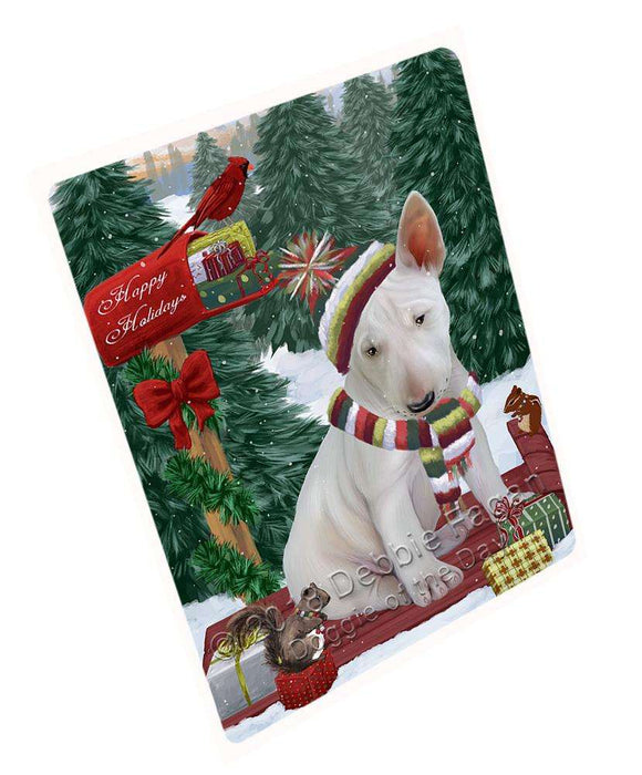 Merry Christmas Woodland Sled Bull Terrier Dog Large Refrigerator / Dishwasher Magnet RMAG91512