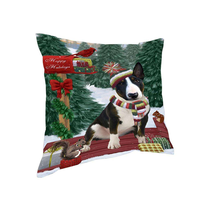 Merry Christmas Woodland Sled Bull Terrier Dog Pillow PIL76760