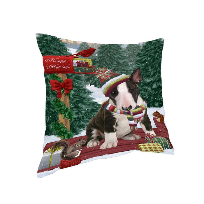 Merry Christmas Woodland Sled Bull Terrier Dog Pillow PIL76764