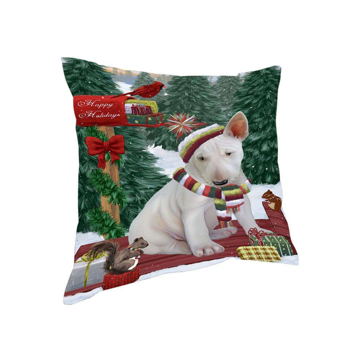 Merry Christmas Woodland Sled Bull Terrier Dog Pillow PIL76768
