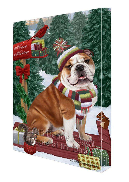 Merry Christmas Woodland Sled Bulldog Canvas Print Wall Art Décor CVS113804