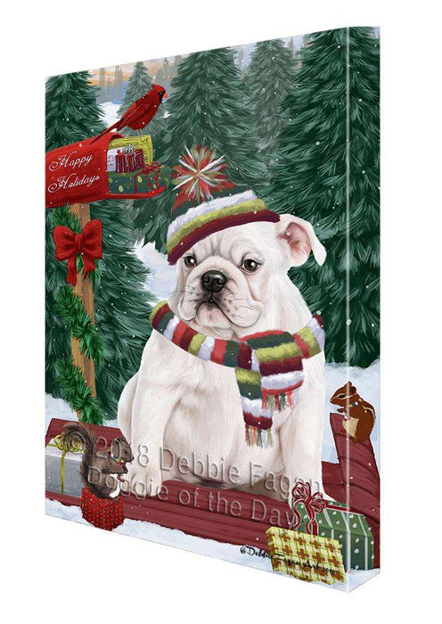 Merry Christmas Woodland Sled Bulldog Canvas Print Wall Art Décor CVS113813
