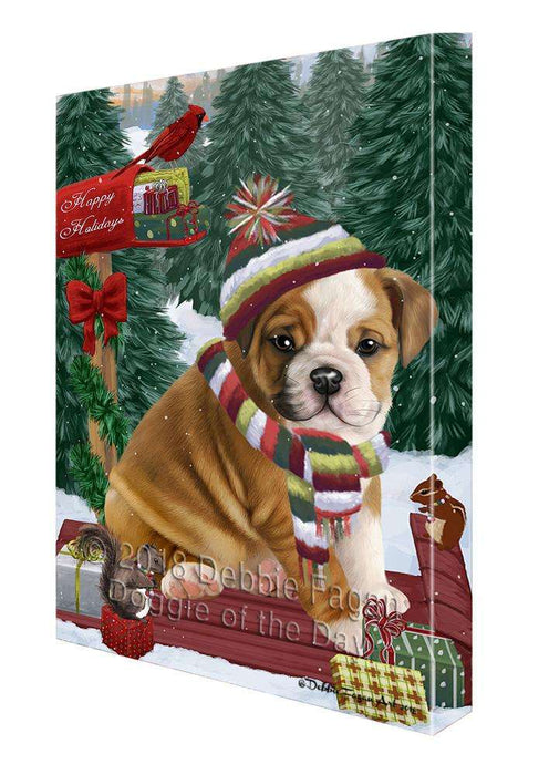 Merry Christmas Woodland Sled Bulldog Canvas Print Wall Art Décor CVS113822