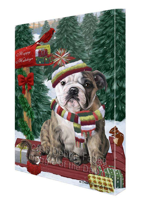 Merry Christmas Woodland Sled Bulldog Canvas Print Wall Art Décor CVS113831
