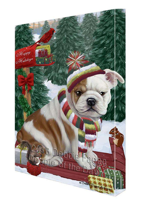 Merry Christmas Woodland Sled Bulldog Canvas Print Wall Art Décor CVS113840