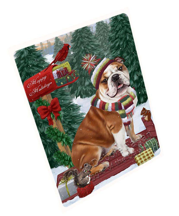 Merry Christmas Woodland Sled Bulldog Large Refrigerator / Dishwasher Magnet RMAG91518