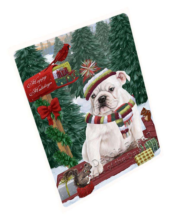 Merry Christmas Woodland Sled Bulldog Large Refrigerator / Dishwasher Magnet RMAG91524