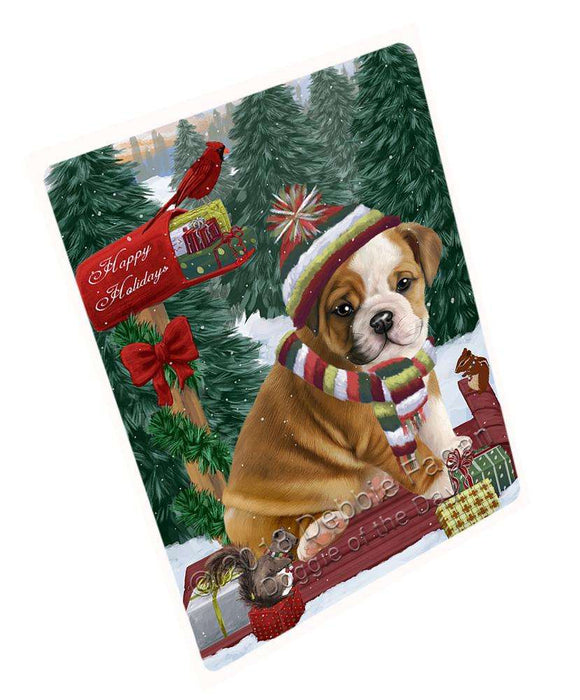 Merry Christmas Woodland Sled Bulldog Large Refrigerator / Dishwasher Magnet RMAG91530
