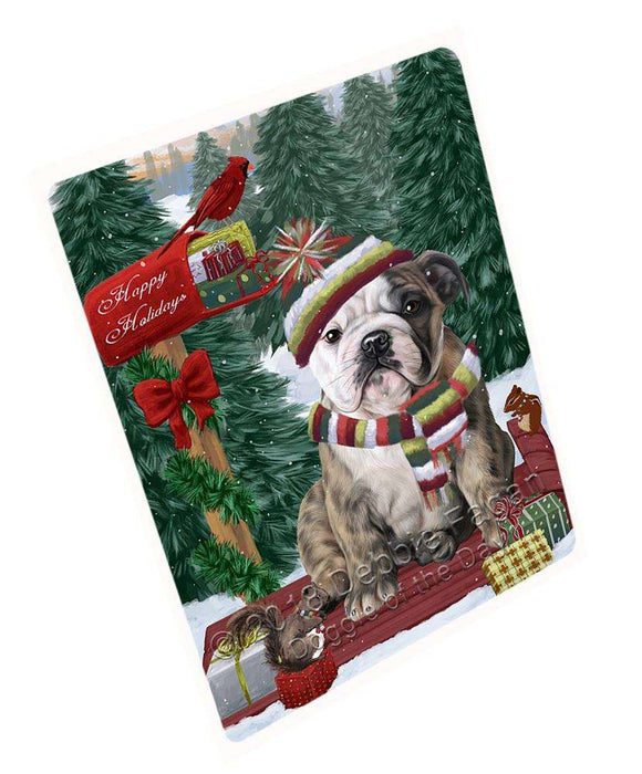 Merry Christmas Woodland Sled Bulldog Large Refrigerator / Dishwasher Magnet RMAG91536